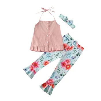 

1-6Y Toddler Baby Girls Summer Clothes Sets Outfits Sleeveless Tank Tops+Floral Long Trousers Pants+Headband