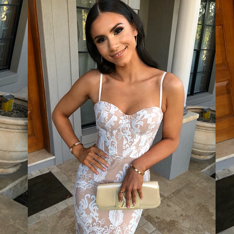 Сексуальное женское летнее Бандажное платье vestidos verano облегающее Клубное кружевное платье с бретельками вечерние платья знаменитостей