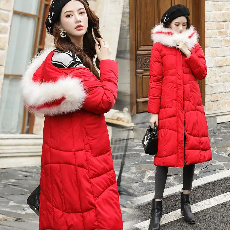 

Off Season Cotton Coat Women's Mid-length 2019 New Winter Thick Large Fur Collar Korean-style Hooded Cotton-padded Clothes Stude