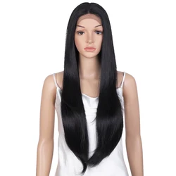 Raising Fashion Long Classic Style Straight  Lace Part and Front 150% Density  Heat Resistant Synthetic Hair Wig For Woman