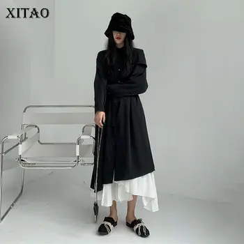 

XITAO Dark Style Long Shirt Cape Long Sleeve Loose Plus Size Womens Tops and Blouses Bandage Women Clothes 2020 Spring DMY3659