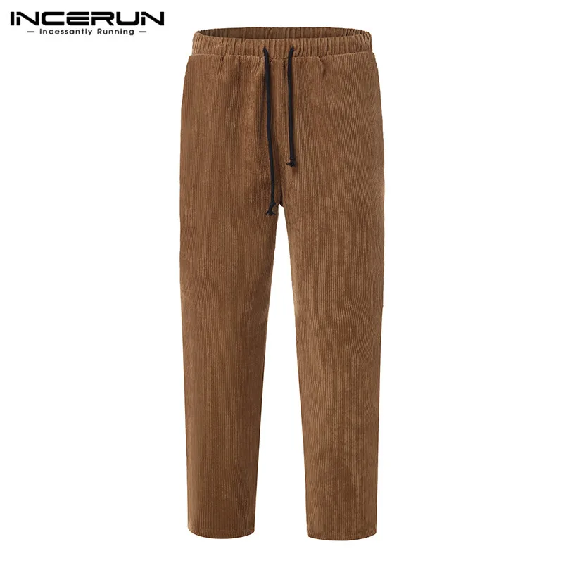 INCERUN мужские однотонные вельветовые повседневные брюки джокер, спортивные штаны с эластичной резинкой на талии, модные мужские Штаны-шаровары со шнуровкой