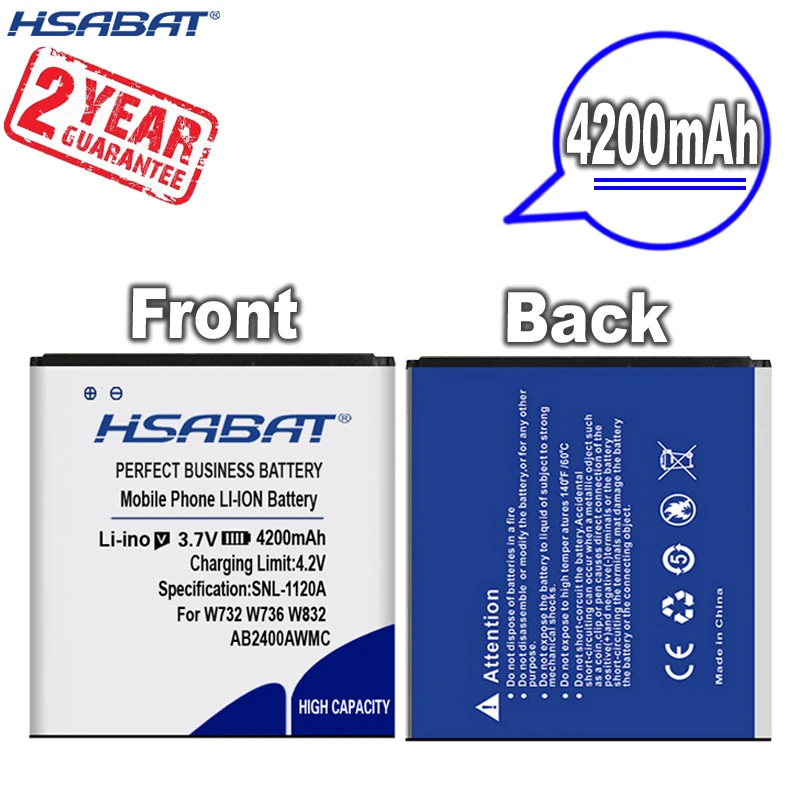 New Arrival [ HSABAT ] 4200mAh AB2400AWMC Replacement Battery for Philips W736 W832 W732 D833 W737 W9588 W6500 | Мобильные телефоны