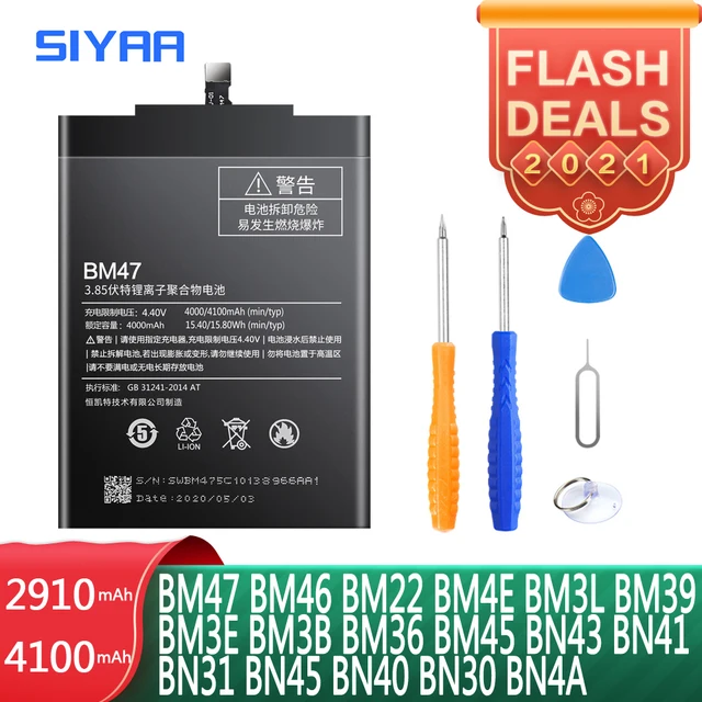 SIYAA Battery BM47 BN43 BN41 BM46 BM22 BN31 BM4E BN40 BM3L BM39 BN45 BN30 BM36 BM3E BM3B BN4A BM45 For Xiaomi Replacment Bateria 1