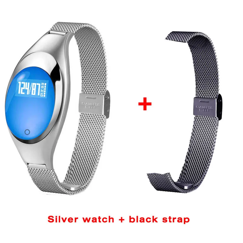 Silver add black Модный смарт-браслет Z18 для женщин, девушек, спящих, пульсометр, измеритель артериального давления, водонепроницаемый шагомер, умный Браслет - Цвет: Silver add black