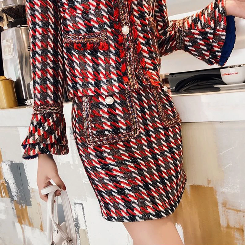 2019-Winter-Women-Two-Piece-Outfits-Runway-Flare-Sleeve-Plaid-Jacket-Coat-Mini-Skirts-Ladies-2 (3)