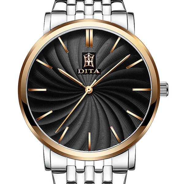 gold black DITA бренд для мужчин Смотреть Простой циферблат тонкий корпус часов водонепроницаемый хронограф Автоматическая Дата модные спортивные бизнес роскошные повседневные мужские часы - Цвет: gold black