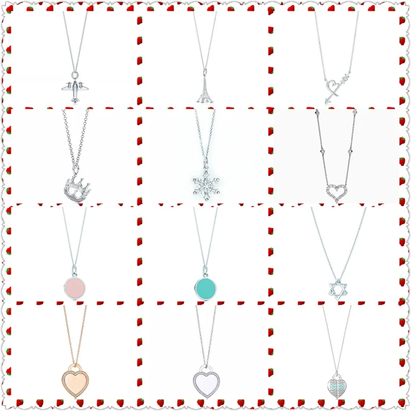 

1:1 S925 Sterling Silver Genuine Airplane Eiffel Tower Cross Crown Snowflake Pendant Necklace Women Logo Fine Jewelry