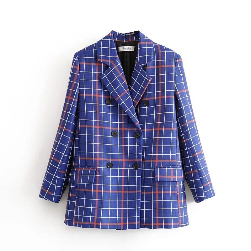 Women's Retro Checked Jacket Spring 2020 Casual Loose Women's Blazer Fashion plus size double breasted coat