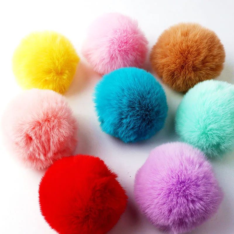 Solid Rex Rabbit Pompom Keychain pom poms craft supplies fluffy ball accessories craft supplies 10 Pieces of 8cm Bag Diy Handmade Materials and Retail Colors Support Mix and Match