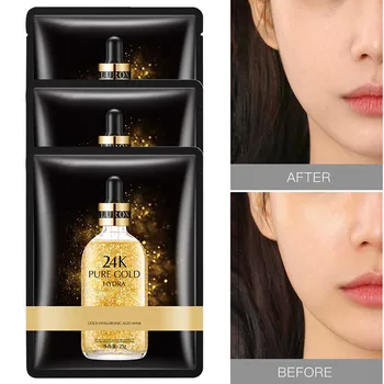 

10pcs Anti Aging 24k Gold Light Oil Control Skin Care Home Hydrating Health Facial Mask Repair Multifunctional Hyaluronic Acid