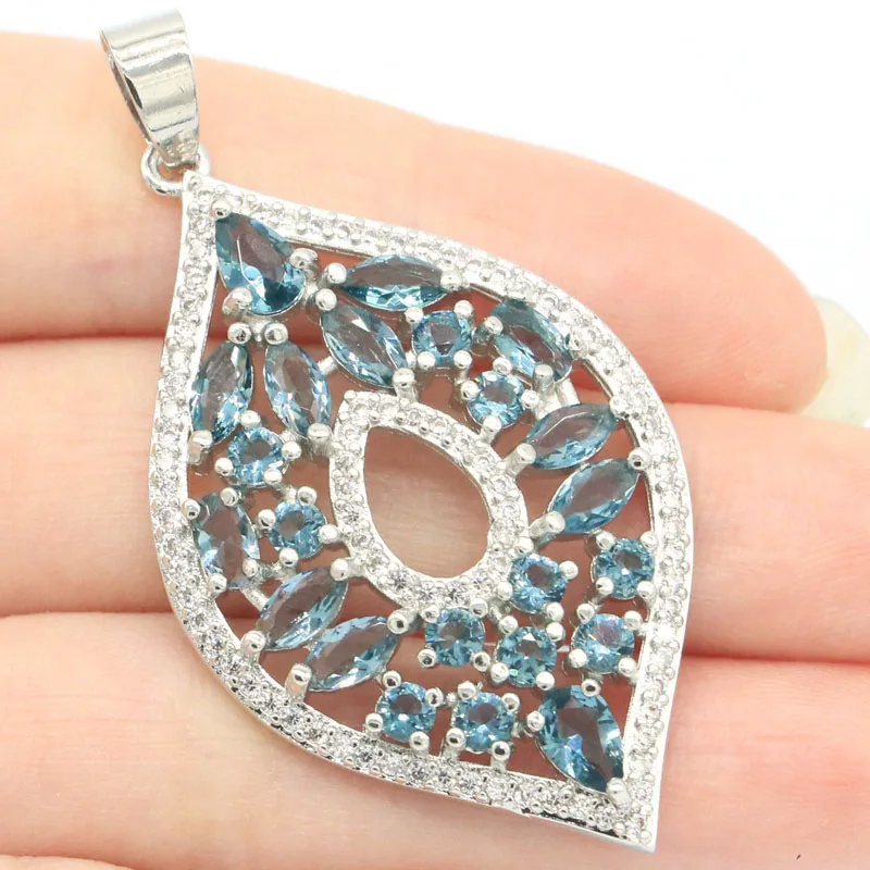 51x27mm Romantic Big Size London Blue Topaz White CZ Woman's Engagement Silver Pendant | Украшения и аксессуары