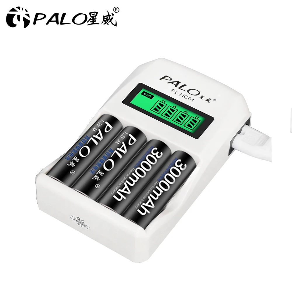 Paquet de 8 Piles Rechargeables Ni-Mh AA 3000mAh PALO avec Chargeur de Piles  Ni-CD Ni-MH à 8 emplacements AA/AAA/C/D : : High-Tech