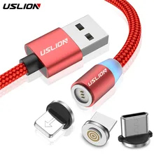 Uslion 1 m 3a carregamento rápido magnético usb micro cabo tipo c cabo led telefone fio tipo-c ímã carregador para iphone xs 7 xr samsung