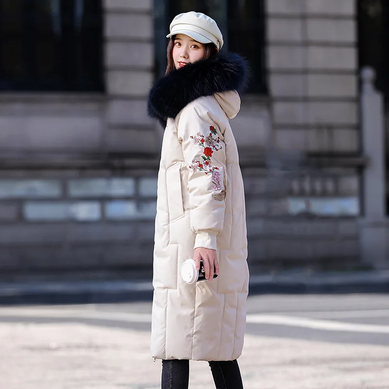 

2019 Winter Loose Large GIRL'S Plus-sized Large Size Women's 200 Embroidered Mid-length Cotton Coat Warm Coat Cotton Coat