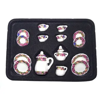 

1:12 Scale Doll House Tableware Miniature Furniture Purple Flower China Porcelain Dolls Ceramic Tea Sets