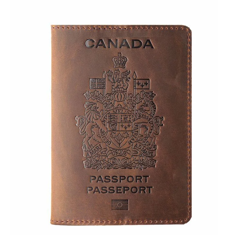 Ретро Натуральная кожа Канада Обложка для паспорта для канадцев мужской чехол для паспорта кошелек для путешествий - Цвет: Коричневый