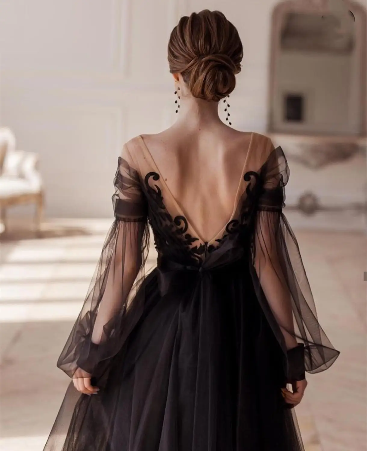 open lace back dress Black Princess A Line Off The Shoulder Corset Prom Dress with Lace Ruffles Black / 00 main image 0