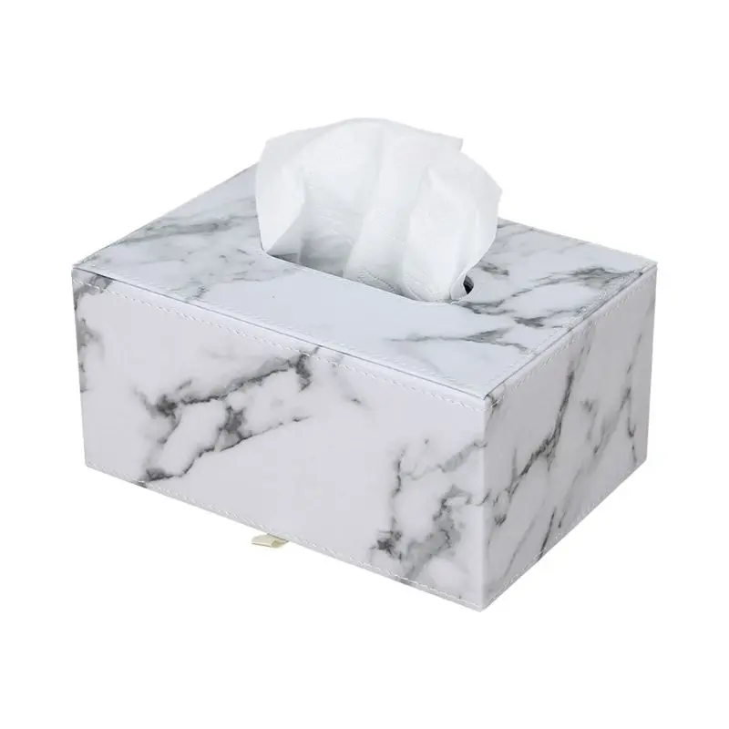 Прямоугольная мраморная льняная коробка из искусственной кожи для салфеток для лица, держатель для салфеток, диспенсер для бумажных полотенец, контейнер для декора дома и офиса