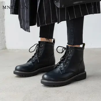 

MNIXUAN Fashion women shoes winter ankle boots 2019 new round toe lace up platform martin boots black booties punk shoes size 42