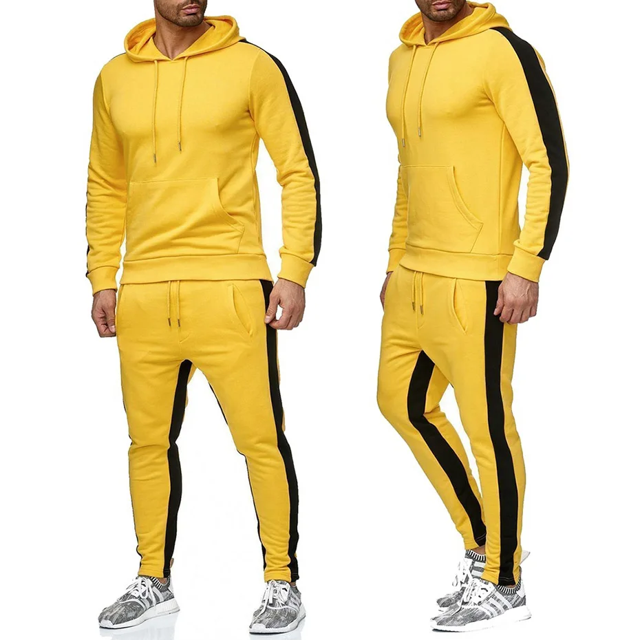 Брендовая мужская спортивная одежда с капюшоном зимний теплый флисовый спортивный костюм мужской костюм+ мужские спортивные брюки для бега мужские спортивные костюмы - Цвет: Yellow