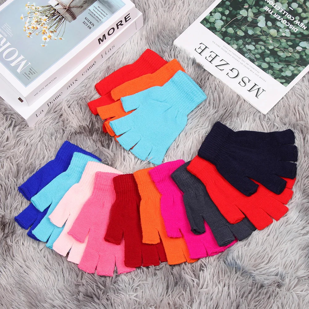 Unisex Knitted Stretch Elastic Warm Half Finger Gloves 1 Pair for Winter Men Women