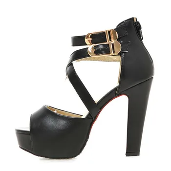 

YECHNE Women Wedding Sandals Plus Size 33 - 43 Fashion Heel Height Sandals Party Buckle Strap Black White Shoes 2020