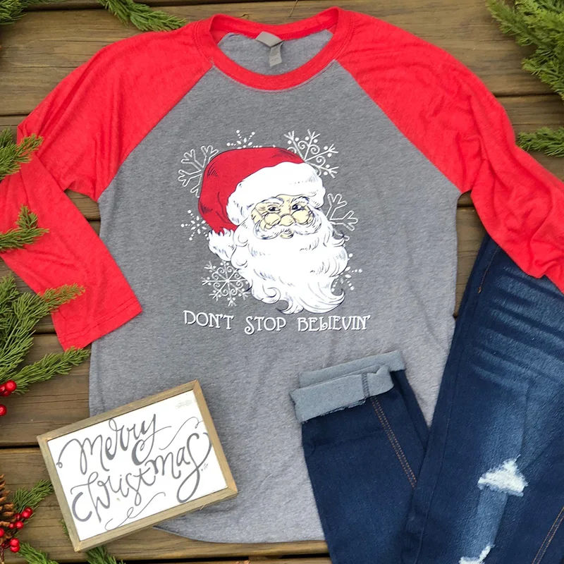 Style merry christmas tee long sleeve top womens hot female tshirt tops women t-shirts gothic hot tee shirt
