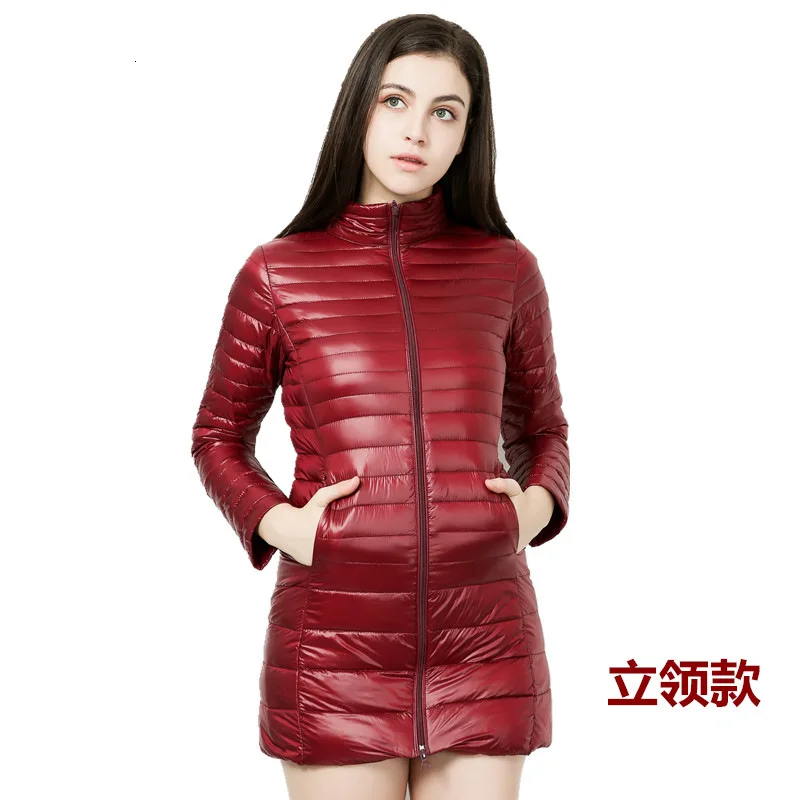 Wine red - collar Утиное перо 7XL размера плюс зимний длинный пуховик женская верхняя одежда с капюшоном теплое пальто женские ультра легкие куртки для парки - Цвет: Wine red - collar