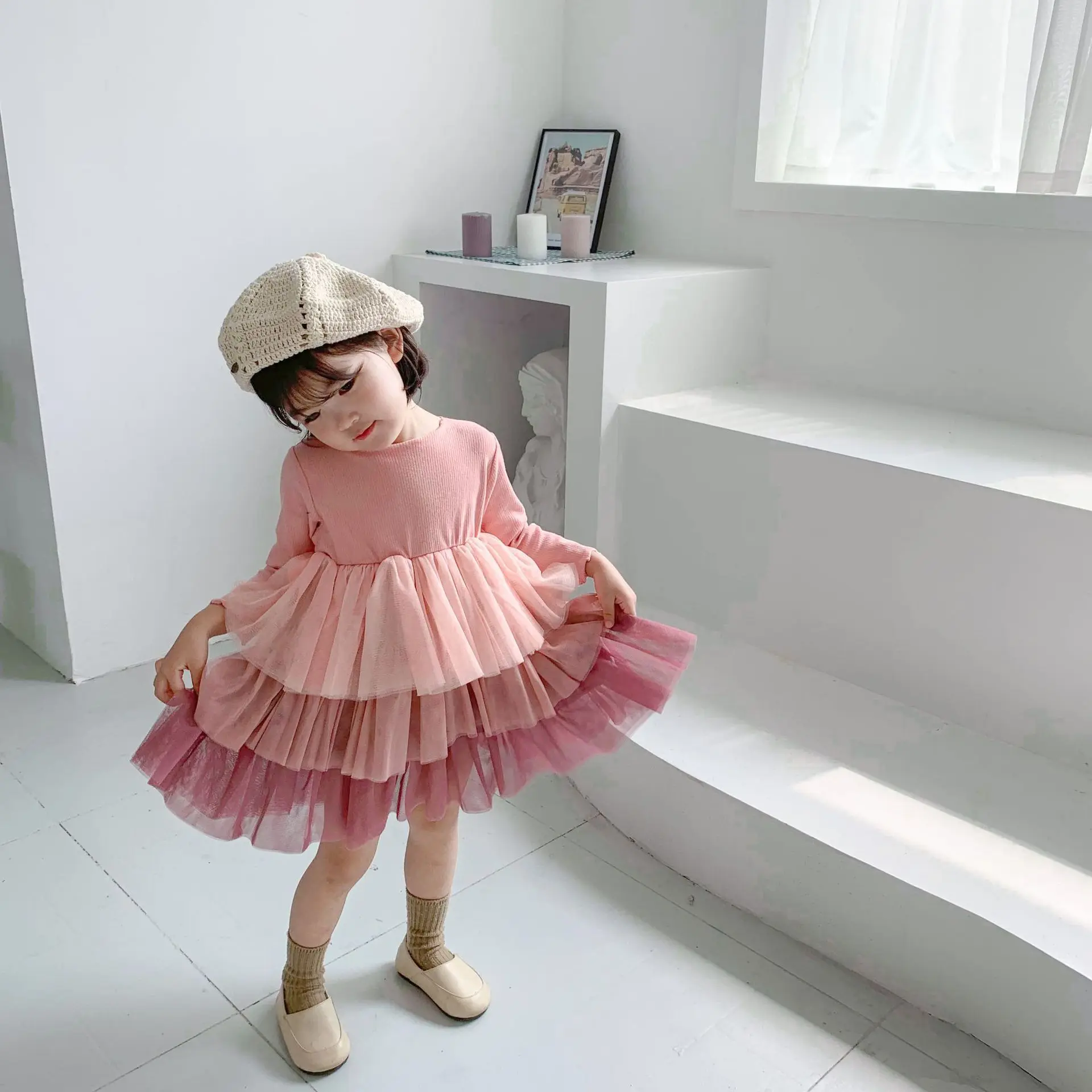 

XINI MOMMY 2020 Patchwork Layered Dress kids dresses for girls Full princess dress Bohemian princess costume girls party dress