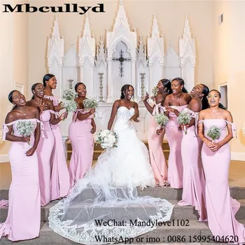 

Mbcullyd Pink Mermaid Bridesmaid Dresses Long 2020 African Wedding Guest Dress Off Shoulder vestidos de fiesta de noche Cheap
