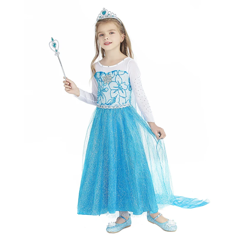 Girls Dress Princess Costume Kids Clothes Elsa Girls Dress Princess Dresses Elza Teenagers Dresses For Kids Children Clothing Anna Elsa Party Snow Queen Cosplay Costumes