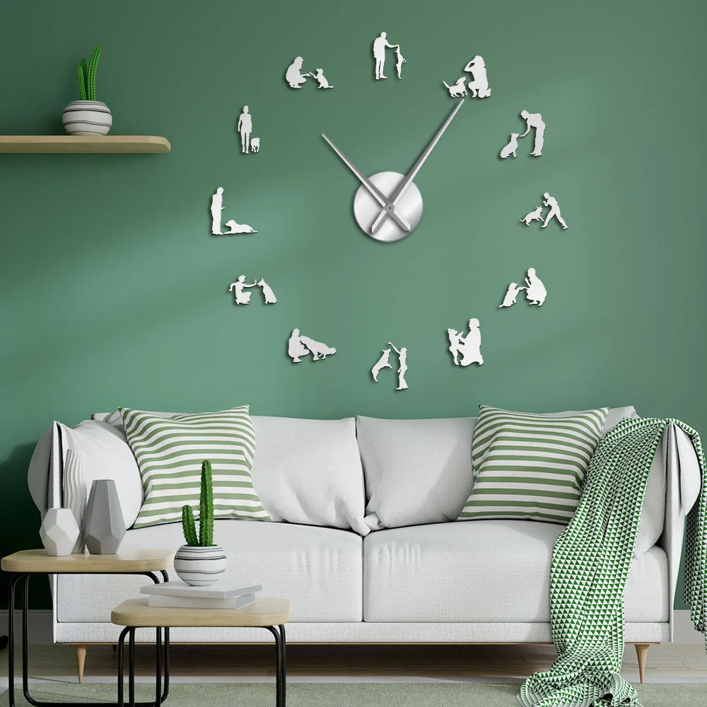 Details about   Dogs In Training Wall Art DIY Large Mute Wall Clock Dog Trainers Mirror Stickers 