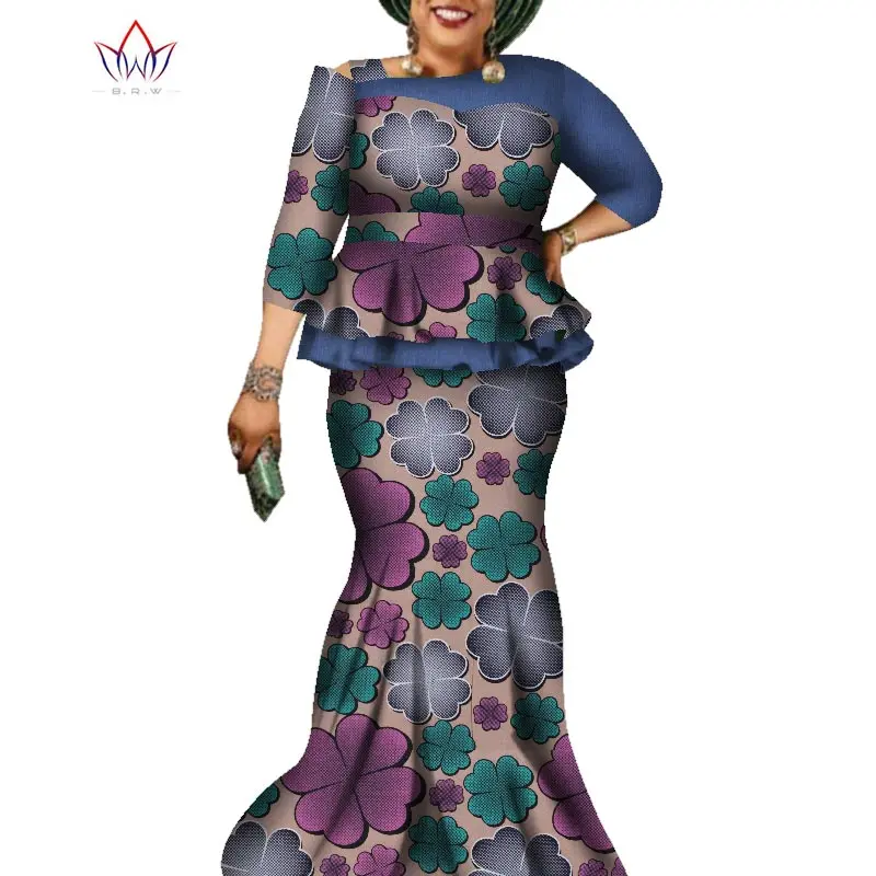 Традиционная африканская одежда Дашики юбка "Анкара" костюм элегантный многоразовая одежда печать Работа Юбка Набор o-образным вырезом Женская одежда WY5785 - Цвет: 1