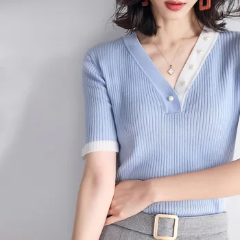 

2020 WOMEN spring and summer women's new style foreign style Slim Korean ins tide short sweater shirt