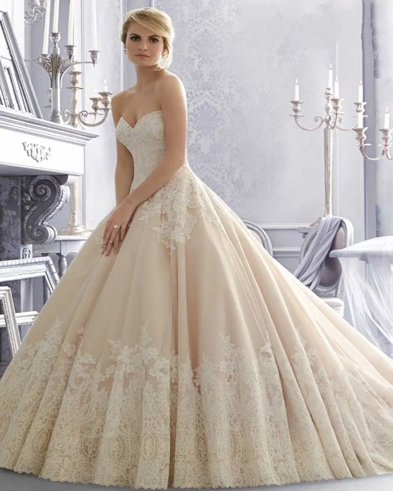 

Vestidos De Novia 2015 Champagne Lace Wedding Dress Ball Gown Bridal Dresses Vintage Wedding Dress Gowns Robe De Mariee 2015