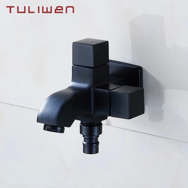 

Bathroom Mop Wash Basin Sink Faucet Wall Mount Hose Faucet Solid Brass Cold Tap 1 in 2 Outlet Double Swtich