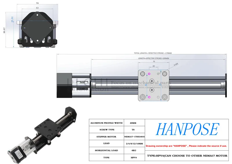 HPV4 NEMA17 Stepper motor 100 200 300 400 V-Slot Linear model Z-axis router kit Reprap 3D printer sapre parts