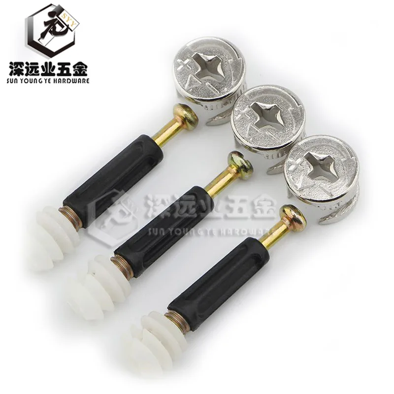 10Sets Furniture Side Connecting 40mm 35mm 32mm Cam Fitting Dowel Pre-inserted Nut Furniture Hardware Fitting 3 in 1