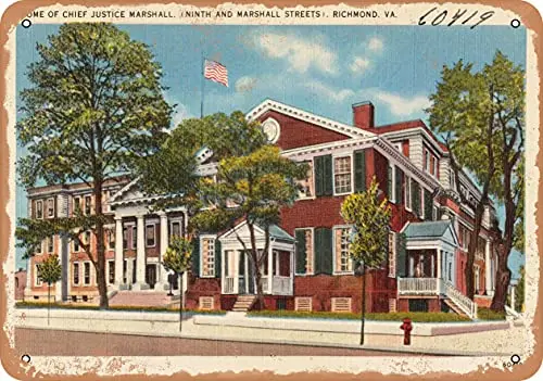 Targa In Metallo-Cartolina Della Virginia-Home Of Chief Justice Marshall, (Nona E Strade Marshall), Byrd-Look Vintage Arrugginito Wa