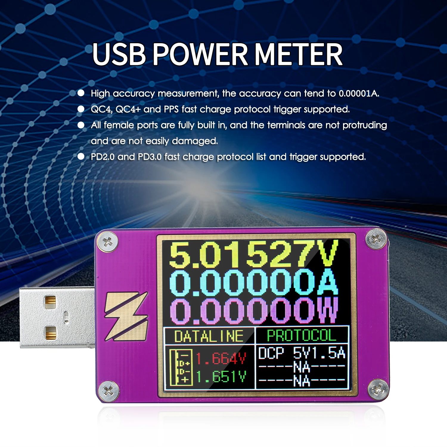 

ZY1280P USB Tester Digital Display Color Screen Voltmeter Ammeter Current Voltage Capacity Tester Fast Charge Voltage Indicator