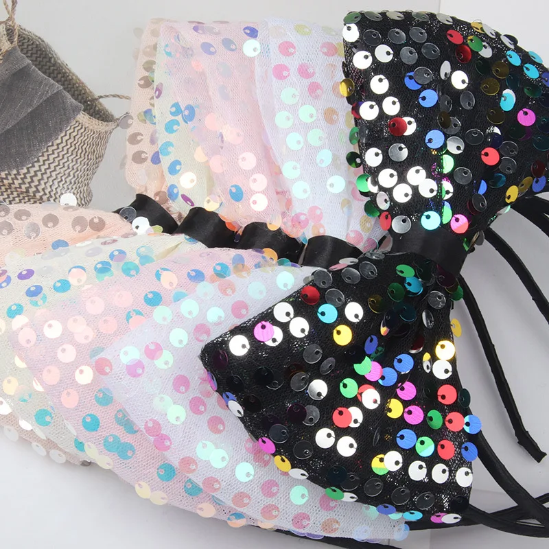 

Party Decor Mickey Ears Christmas Hair Accessories Girls Shiny Fish Scales Big Butterflies Head Hoop Hairband for Lovely Elf Ear