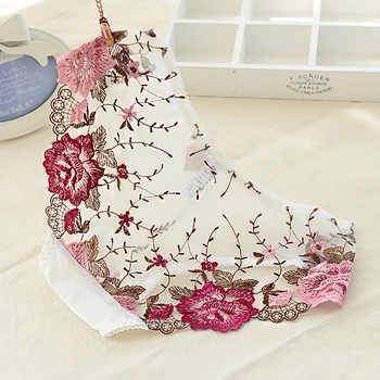 

DERUILADY Lace Embroidery Transparent Panties Seamless Lace Sexy Net Yarn Panties Low waist within Temptation Underwear Women