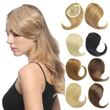 Jeedou, синтетические волосы, имитация челок, клипса, женские волосы для наращивания, косая бахрома, смешанные коричневые накладные Натуральные Прямые Волосы