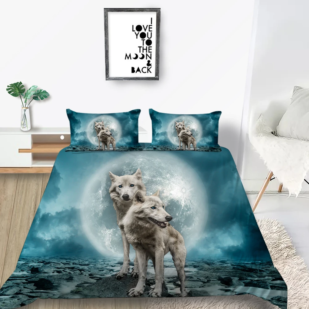 

Wolves Bedding Set Moon Night 3D Mysterious Fantasy Duvet Cover Single King Queen Twin Full Double Unique Design Bed Set