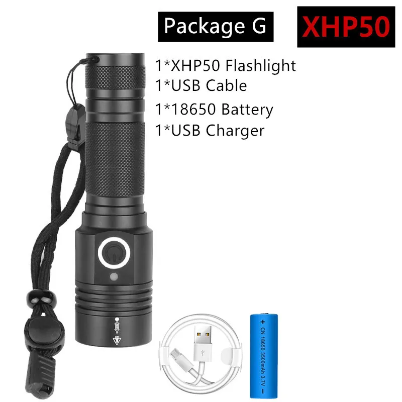 Package G Супер яркий тактический Водонепроницаемый фонарь, XHP50 и XHP70.2 светильник-вспышка с 4 режимами, светильник для кемпинга, аккумулятор 16850 - Испускаемый цвет: Package G