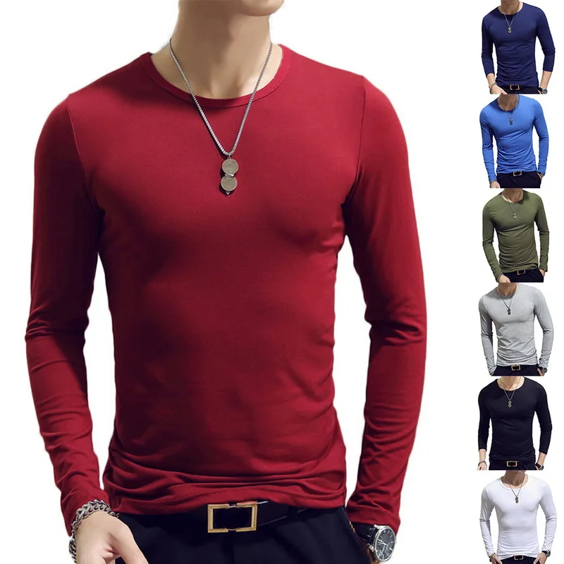 

Fashion Men T-Shirts Casual Slim fit Sold Shirt Spring Long Sleeve Fitness Jogging Tee Basic Running Homme Tops Blouse