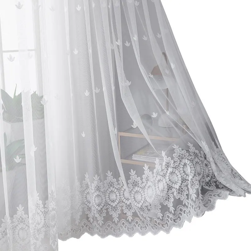 Embroidered Floral White Tulle Window Screen Curtain for Living Room Bedroom Luxury Sheer Voile Curtain Blind Drapes Door Decor - Image 3