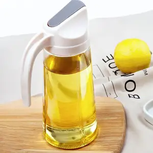 Leakproof Glass Oil Bottle  Kitchen Oil Pot Automatic Opening Seasoning Can Condiment Dispenser  Olive Oil Contanier with Handle