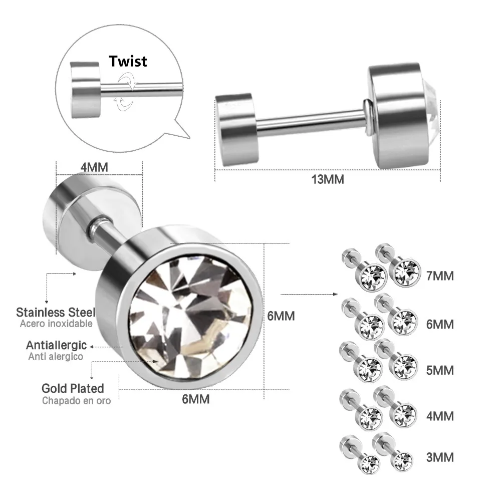 Асон сталь золото/серебро серьги-гвоздики CZ Кристалл нержавеющая сталь женские серьги ювелирные изделия подарок аксессуары, антиаллергенные